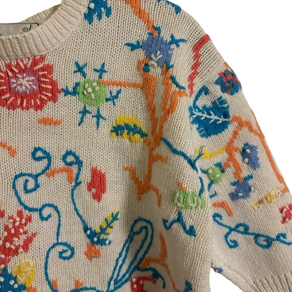 Vintage Needleworks Rainbow Short Sleeve Sweater Medium‎ - Picture 3 of 6